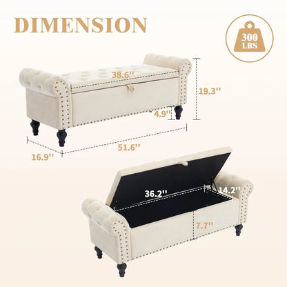 51" Storage Bench Storage Ottomans for Foot of Bed, Chenille Upholstered