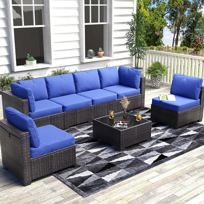 7-Piece,  Outdoor Furniture Set, PE Rattan Wicker Sectional,  Sofa Set, Perfect For Garden, Balcony, Deck ,or Patio