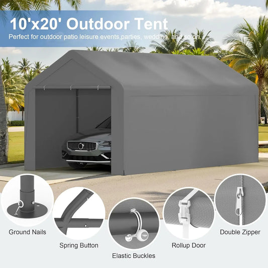 10x20 Heavy Duty Portable Garage w/Removable Sidewalls & Roll-Up Door Car Canopy Party Tents Waterproof UV Resistant