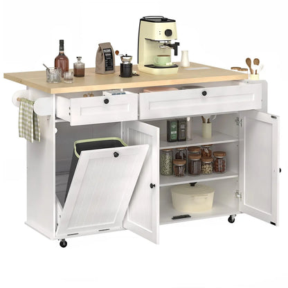 60" Mobile Kitchen Islands Rolling Trolleys Kitchen Island, Table Drop Leaf  Carts, Spice Towel Rack Trash