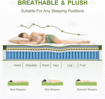 12'' Full/King/Queen Size Mattress, Hybrid Mattress, Gel Memory Foam & Pocket Springs for Pressure Relief & Support