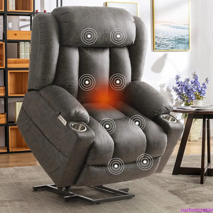 NEW Oversized Power Lift Recliner Chair with Massage and Heat for Elderly, Overstuffed Wide Recliners, Breathable Leather Lift