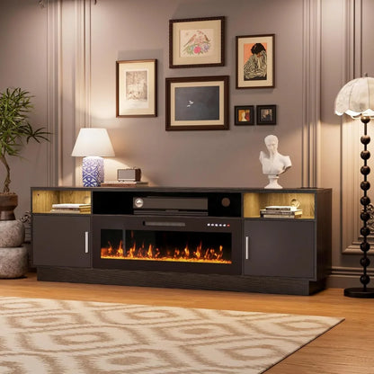 TV Stand with Fireplace-Fireplace TV Stand for 85+ inch TV, LED Entertainment Center for Living Room w/ 36" Fireplace Inserts,