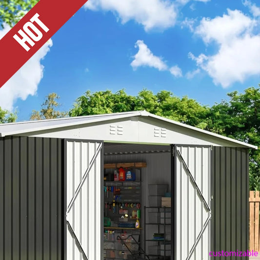 12x14 FT Outdoor Storage Shed, Garden Shed with Updated Frame Structure , Metal Tool Sheds