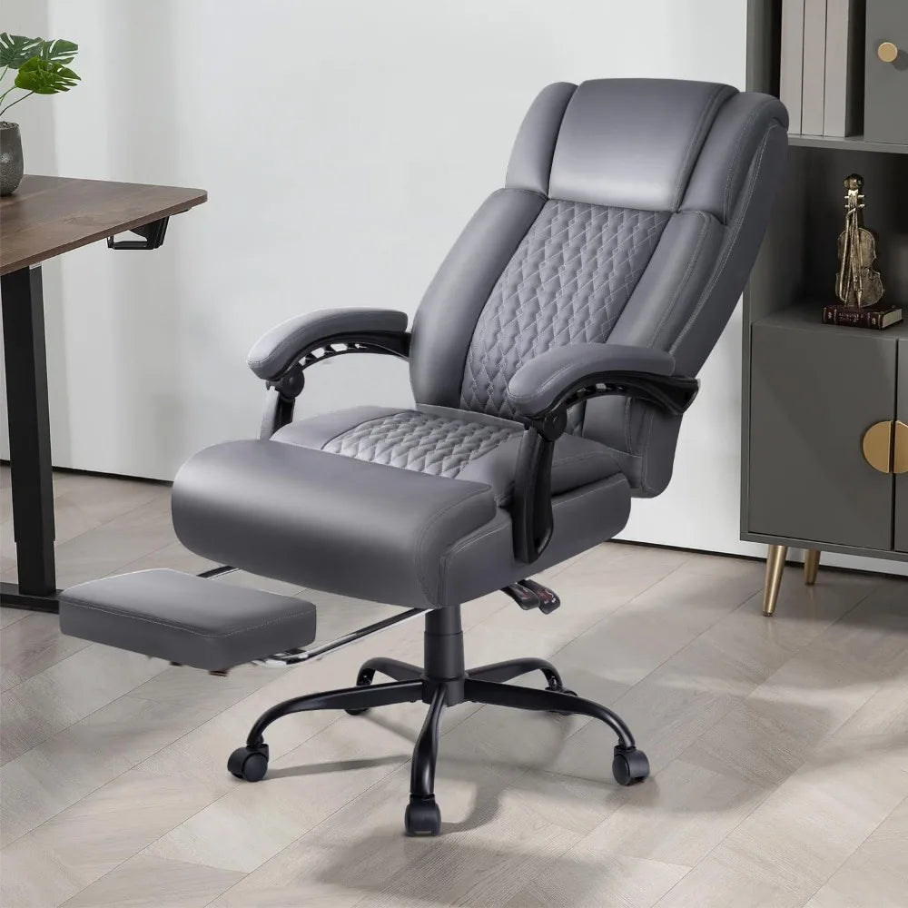Big and Tall Office Chair with Foot Rest 400lbs, Heavy Duty Executive Leather Office Chair for Heavy People, Comfy High Back