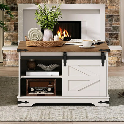 Large, Square, White, Farmhouse Coffee Table with Lift-Top Storage