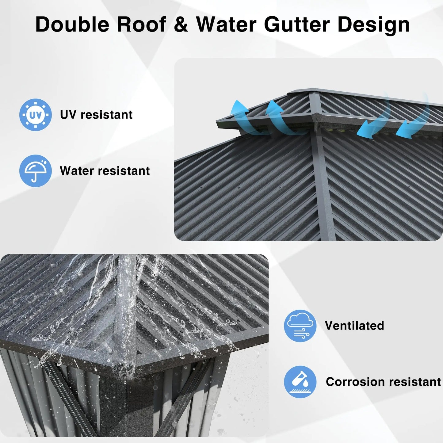 10x12~12x20FT Hardtop Gazebo Aluminum Frame Galvanized Steel Roof w/ Netting Curtain All Weather for Backyard Patio Garden