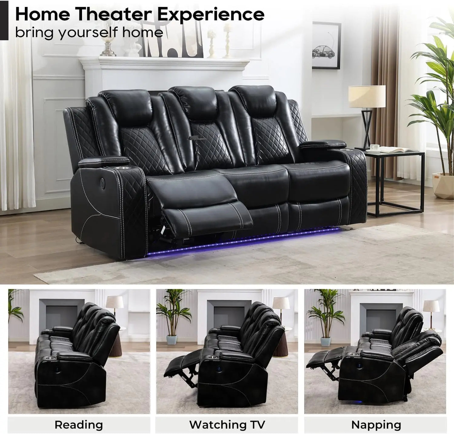 Power Reclining Sofa O Gravity, LED Floor light, Reading Light, Drop-down Table