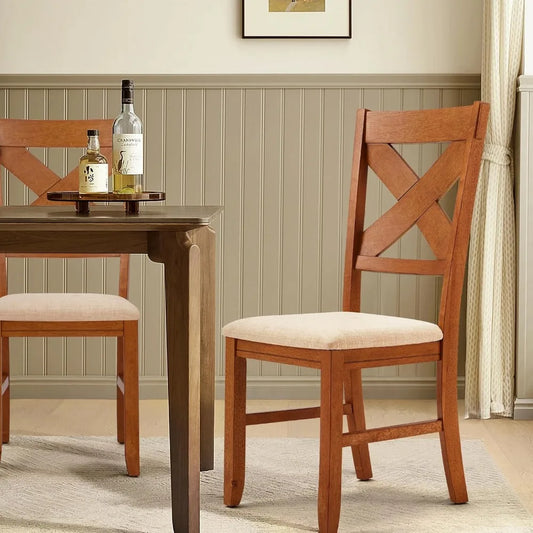 Set of 2, Modern Farmhouse Upholstered Dining Room Chair, Cross Back Solid Wood Sea