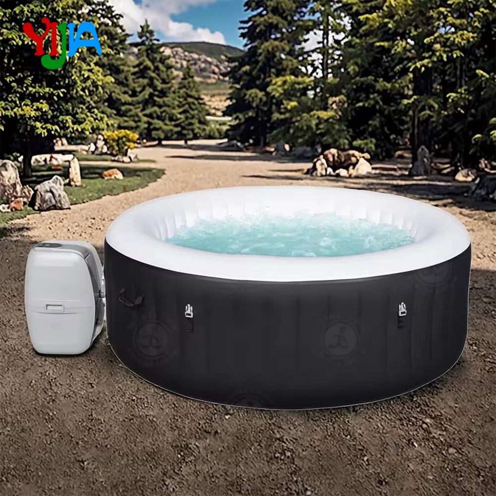 2-4 Person Inflatable Hot Tub, Round, Portable, 120 Air Jets, PVC, Outdoor Spa with Cover
