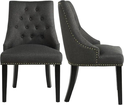 Dining Chair Beige Fabric Leisure Padded Ring Chair, Nailed Trim, Set of 2