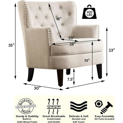 upholstered accent chair with ottoman - comfortable living room or bedroom reading chair