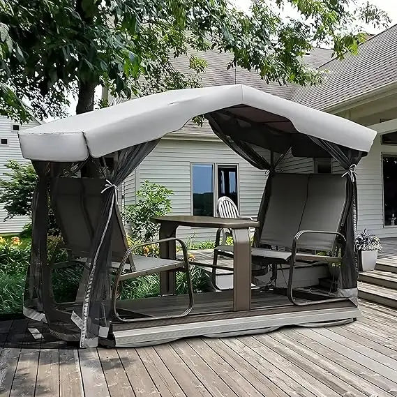 4-Seat Outdoor Glider Benches with Canopy, Retro Metal Glider Chair with Aluminum Frame, Patio Swing Chair
