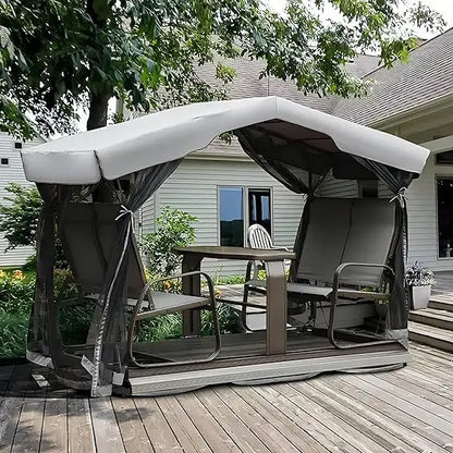 4-Seat Outdoor Glider Benches with Canopy, Retro Metal Glider Chair with Aluminum Frame, Patio Swing Chair