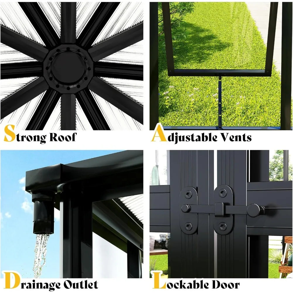 12x10x8 FT Hexagonal, Polycarbonate Greenhouse for Outdoors, Quick-Connect Assembly, Aluminum Frame with Ventilation