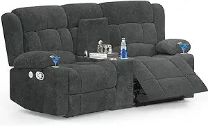 Recliner Sofa, Manual Reclining Loveseat with Removable Armrest, Faux Leather