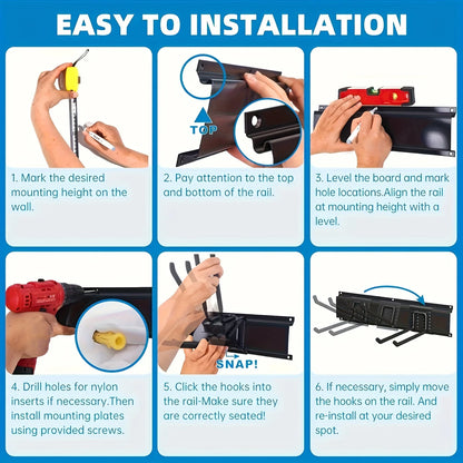 64INCH Tool Storage Rack Heavy duty wall hanger hook, Garden Tool Organizer Wall Mount, Garage Organization