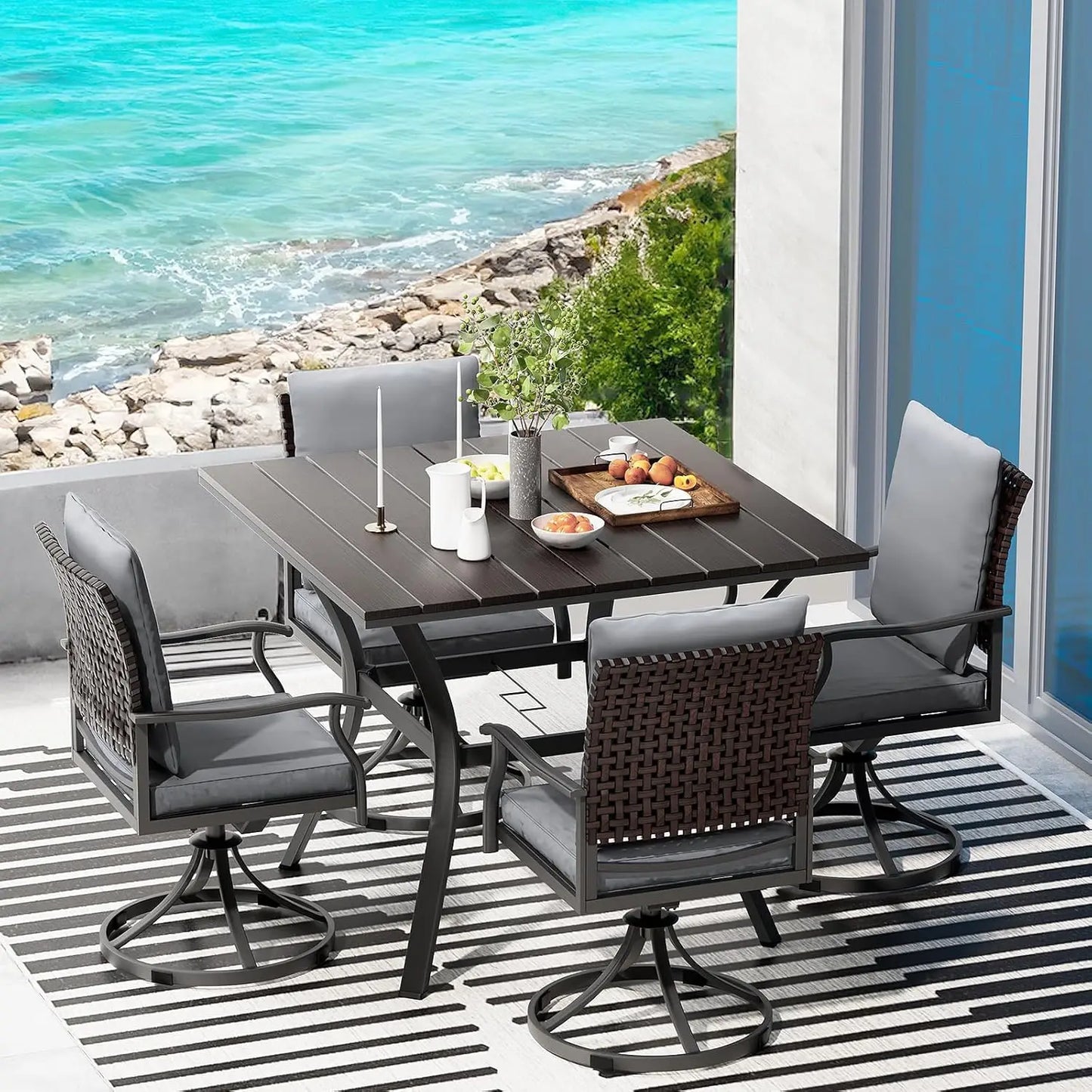 5 Piece,  4 Swivel Dining Chairs & 1 Large Dining Table ,Bistro Furniture Set