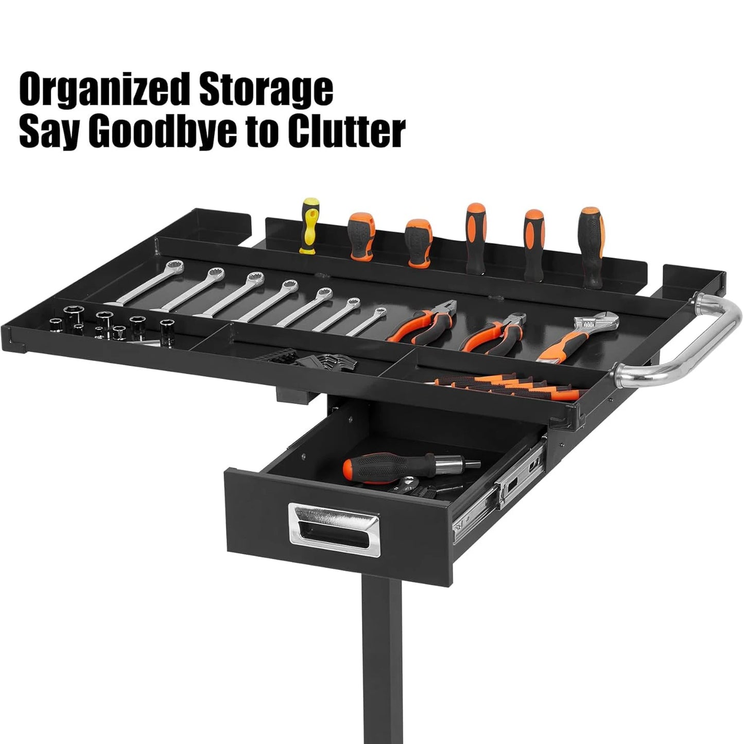 Mobile Work Table with Adjustable Height – 300Lbs Capacity Mechanic Rolling Tool Cart with Brakes for Garage Car Repair Shop