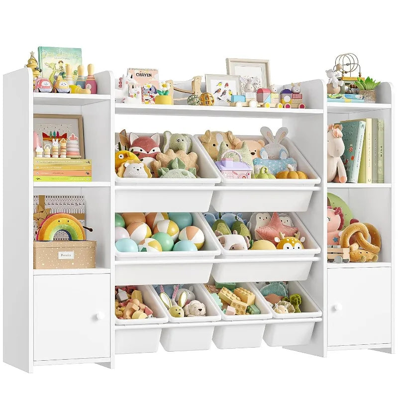 55''Large Toy Storage Organizer with 8 Toy Bins, with Shelf and 6 Storage Cubbies, Bookshelf