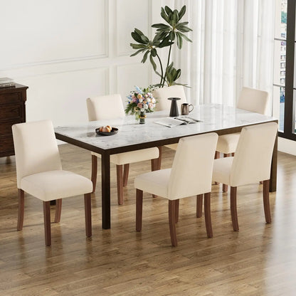 Dining Chairs Set of 6, Modern Dining Room Chairs with Wooden Legs, Upholstered Kitchen Farmhouse Parsons Chairs, Customized