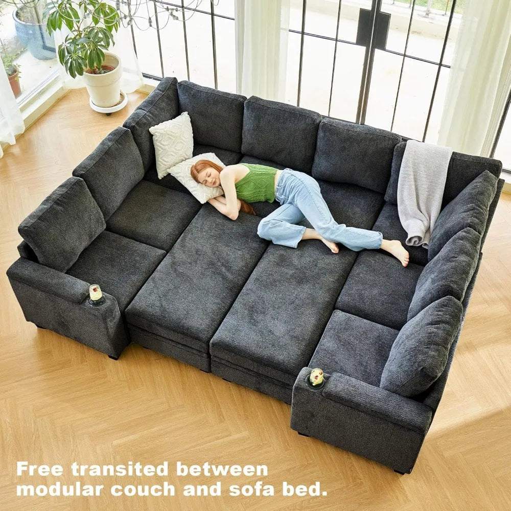 Oversized U Shaped Modular Sectional Couches  Sofa Set with Storage, Ottoman, Large Sectional