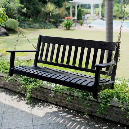 Hot Sale - Solid Wood Bentley Porch Swing, Black – Durable Outdoor Swing for Patio, Porch, Garden, Deck