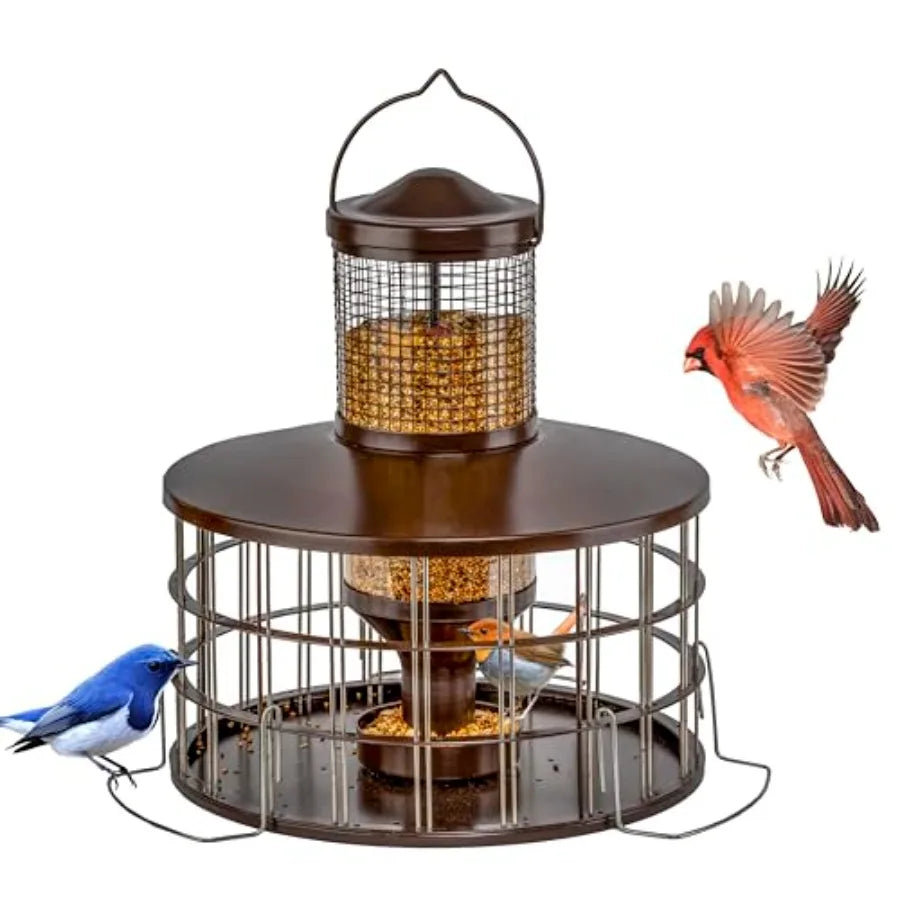 Squirrel Proof, Bird Feeders 3Lbs Capacity Caged Bird Feeder, Starling-Proof Flexible Adjustment of Grill