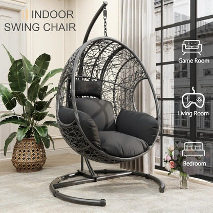 Oversized, Hanging Egg Chair Set 2 Outdoor Indoor Wicke,r Swing 400lbs for Patio Garden Balcony