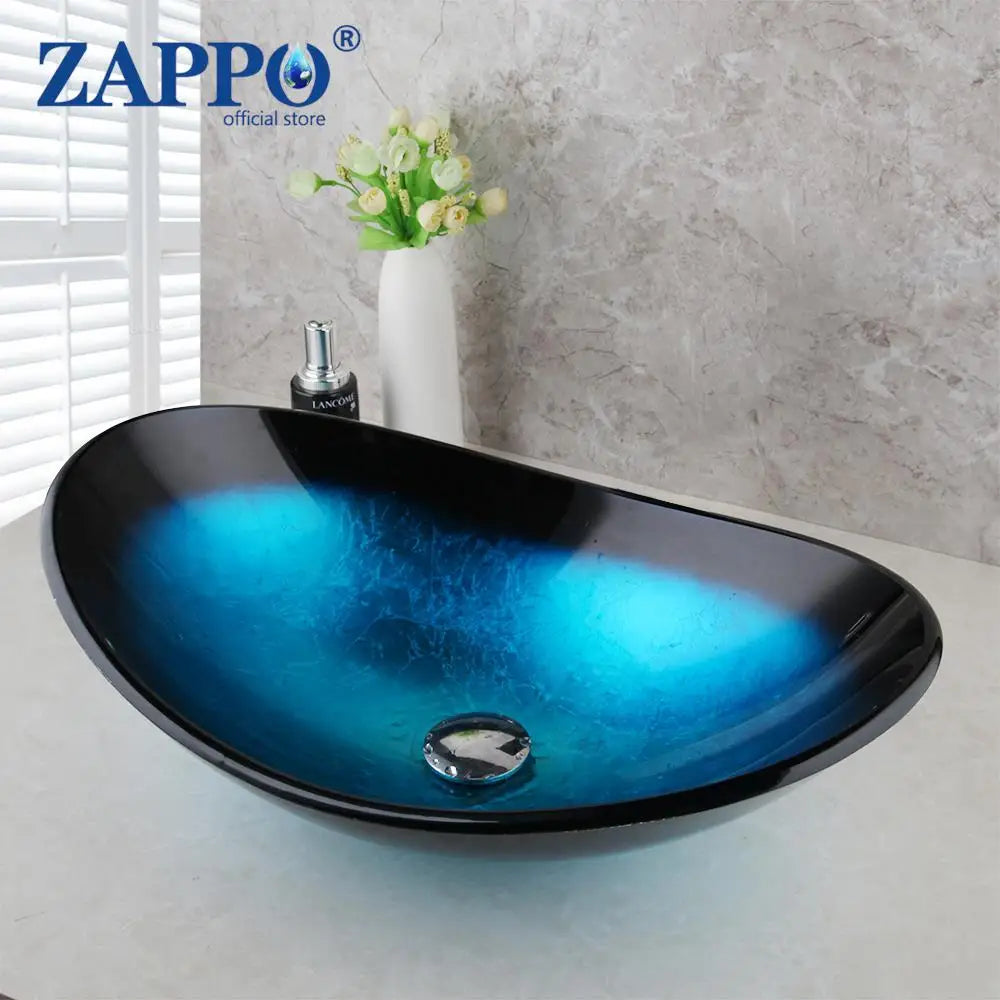 Tempered Above Counter Basin Glass Sink with Waterfall Faucet Tap