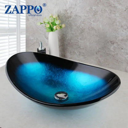 Tempered Above Counter Basin Glass Sink with Waterfall Faucet Tap