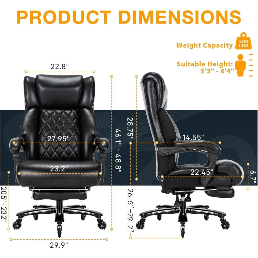 500 LBS Big and Tall Office Chair with Foot Rest High Back Recline Ergonomic Chair for Heavy People