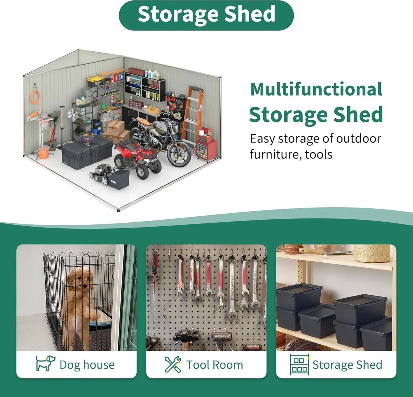 12x14 FT Outdoor Storage Shed, Garden Shed with Updated Frame Structure , Metal Tool Sheds