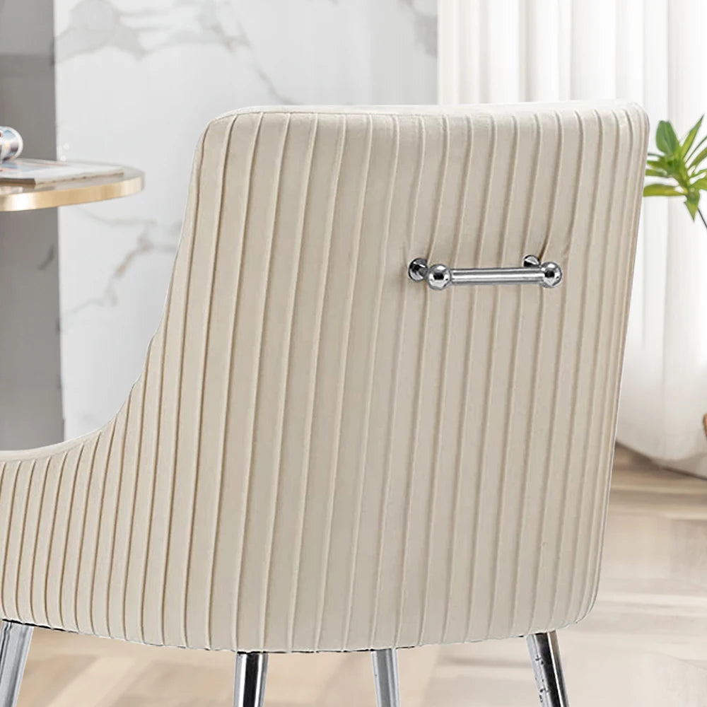 Modern Velvet Pleated Finish Back Dining Chair Set of 6 with Rear Handle