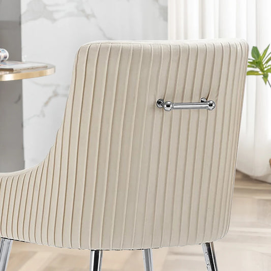 Modern Velvet Pleated Finish Back Dining Chair Set of 6 with Rear Handle