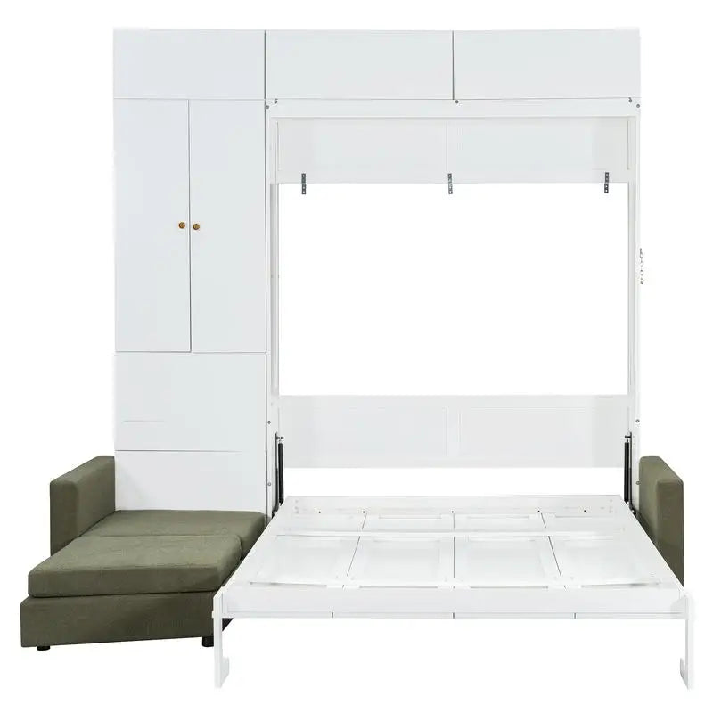 Queen Murphy Bed with Sofa and Shelves, Beige Wall Bed System for Space Saving Solution