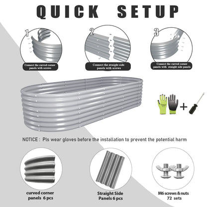 8x3x2FT Galvanized Raised Garden Bed Kit, Oval Outdoor Metal Ground Bottomless Planter Box