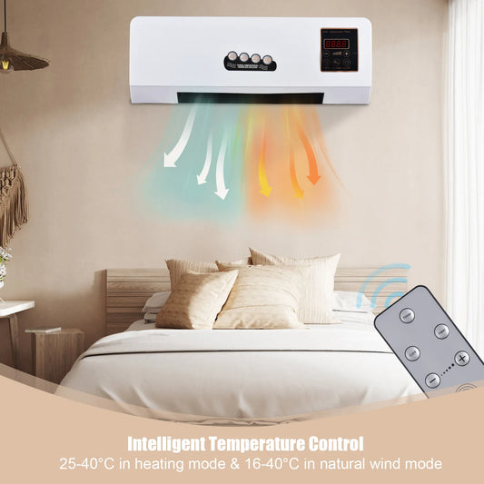 2-in-1 Air Conditioner Heater and Fan Combo Timing Wall Mounted Electric Fan and Space Heater Remote Control