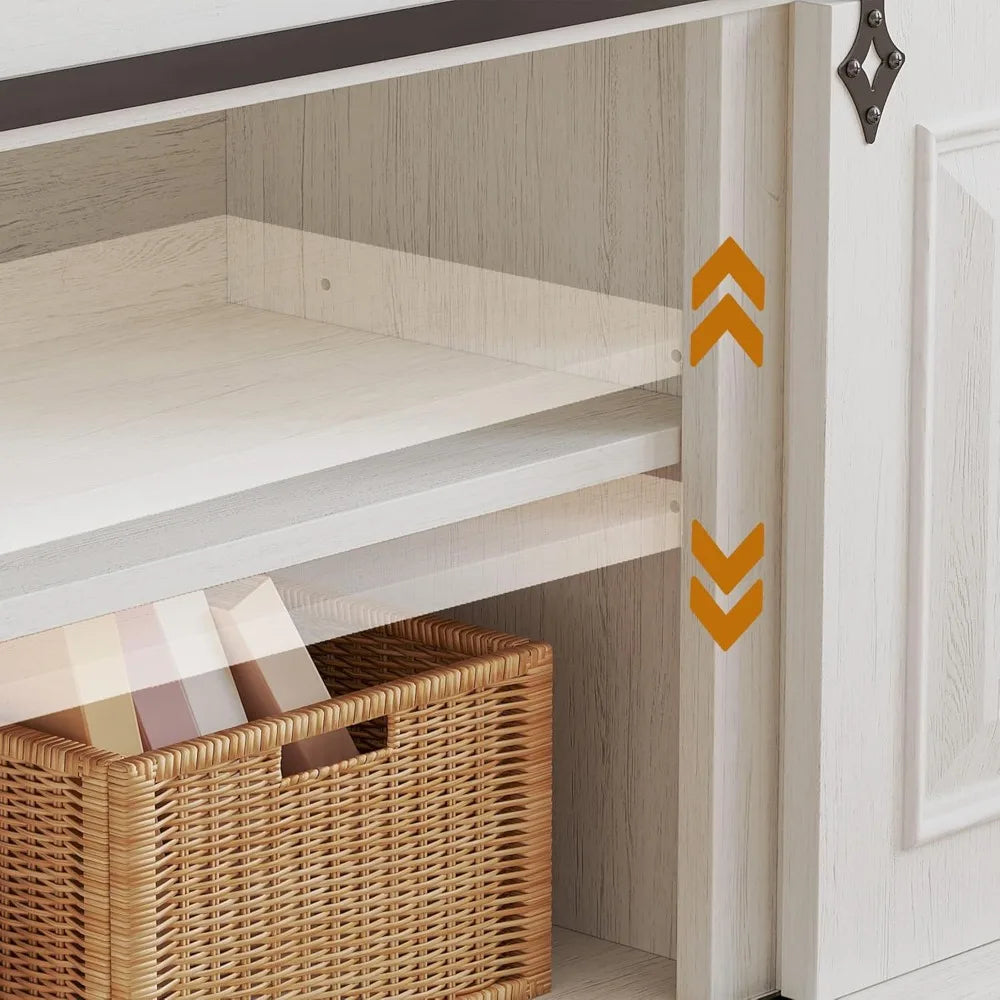 Farmhouse TV Stand, Entertainment Center with Storage Cabinets and Sliding Barn Door, Media Console