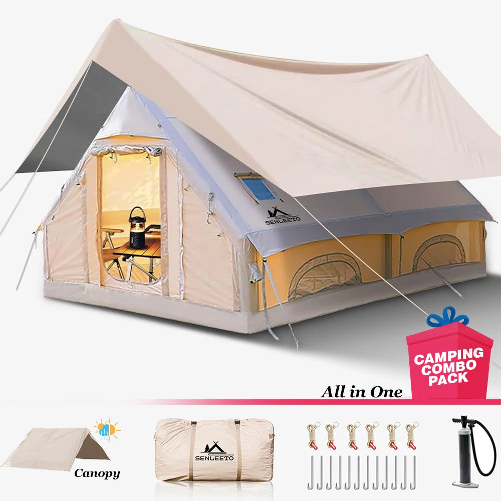 Large 4 Season Inflatable Tent for Camping with Hand Pump.