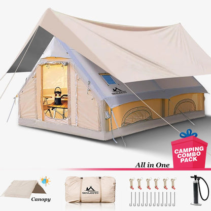 Large 4 Season Inflatable Tent for Camping with Hand Pump.