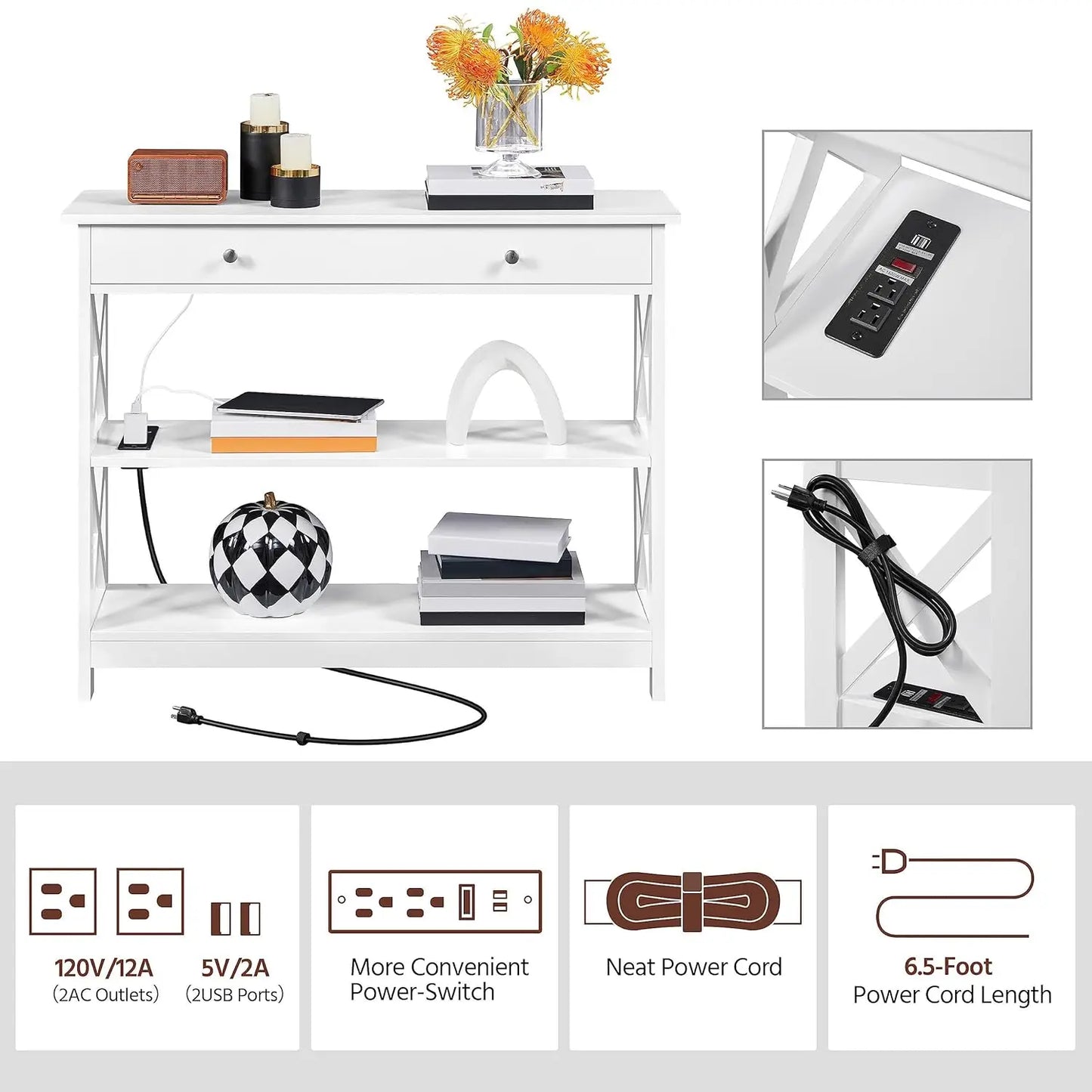 Wood, Entryway Console Table with Drawer, Storage Shelves for Living Room Hallway Foyer