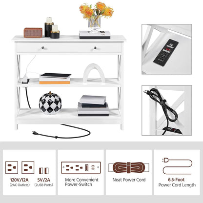 Wood, Entryway Console Table with Drawer, Storage Shelves for Living Room Hallway Foyer