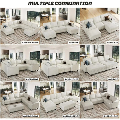 Sectional Sofa Couch with Storage U Shape Convertible Corner Couches, White