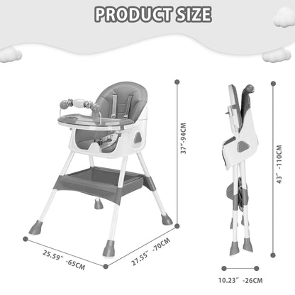 Foldable Baby High Chair 6 Months Plus, with Large Antislip Pad & ToyRack, Easy to Clean, Feeding ,