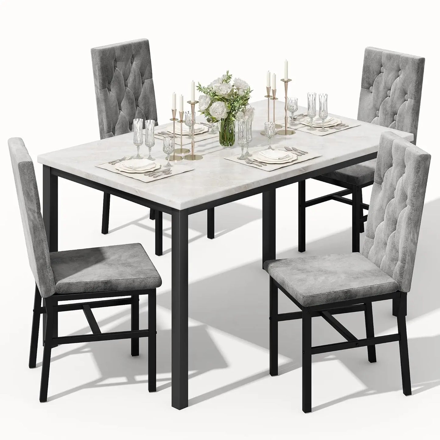 Faux Marble, Small Kitchen Table Chairs Set of 4 with Luxurious Button Tufted Dinner Chairs, Customized