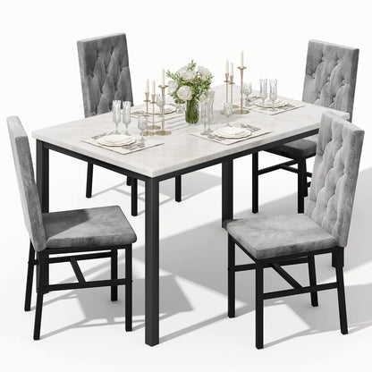 Faux Marble, Small Kitchen Table Chairs Set of 4 with Luxurious Button Tufted Dinner Chairs, Customized