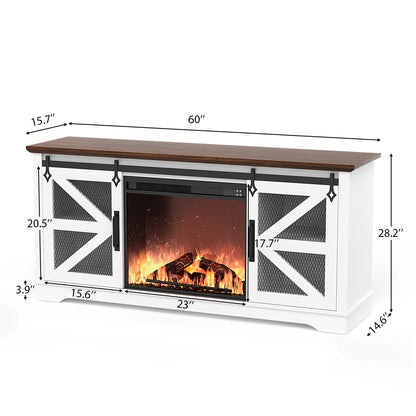 TV Stand 60’’ with Fireplace ,Farmhouse Entertainment Center w/26’’ Electric Fireplace