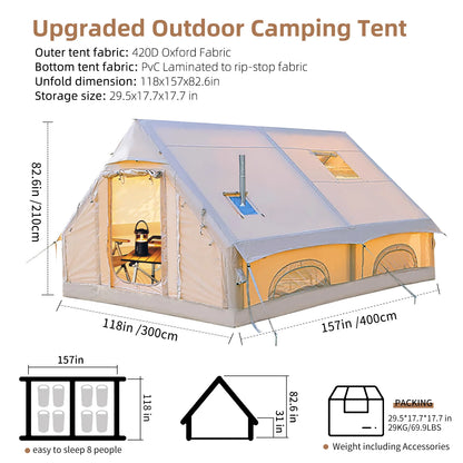 Large 4 Season Inflatable Tent for Camping with Hand Pump.