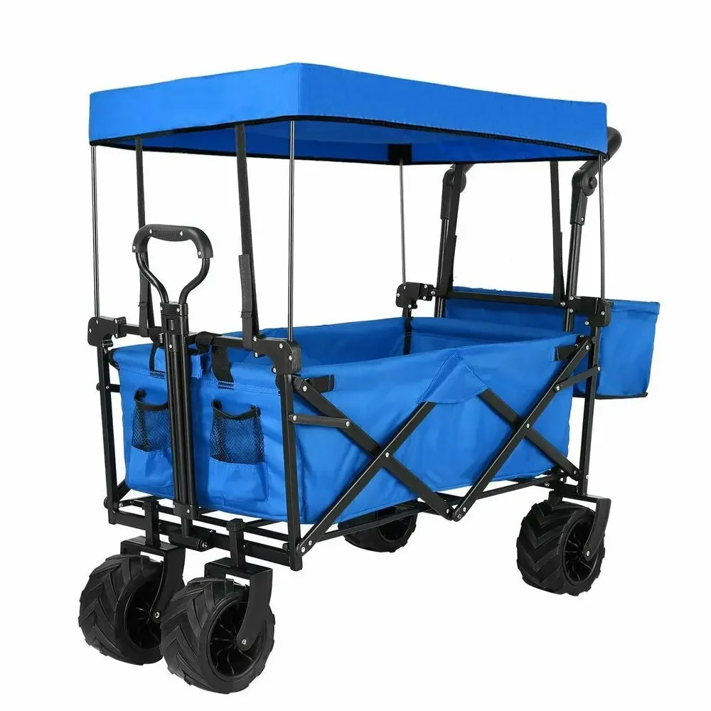 Collapsible Garden Cart Wagon with Removable Canopy,  Push& Pull  Wagon Off-road wheel